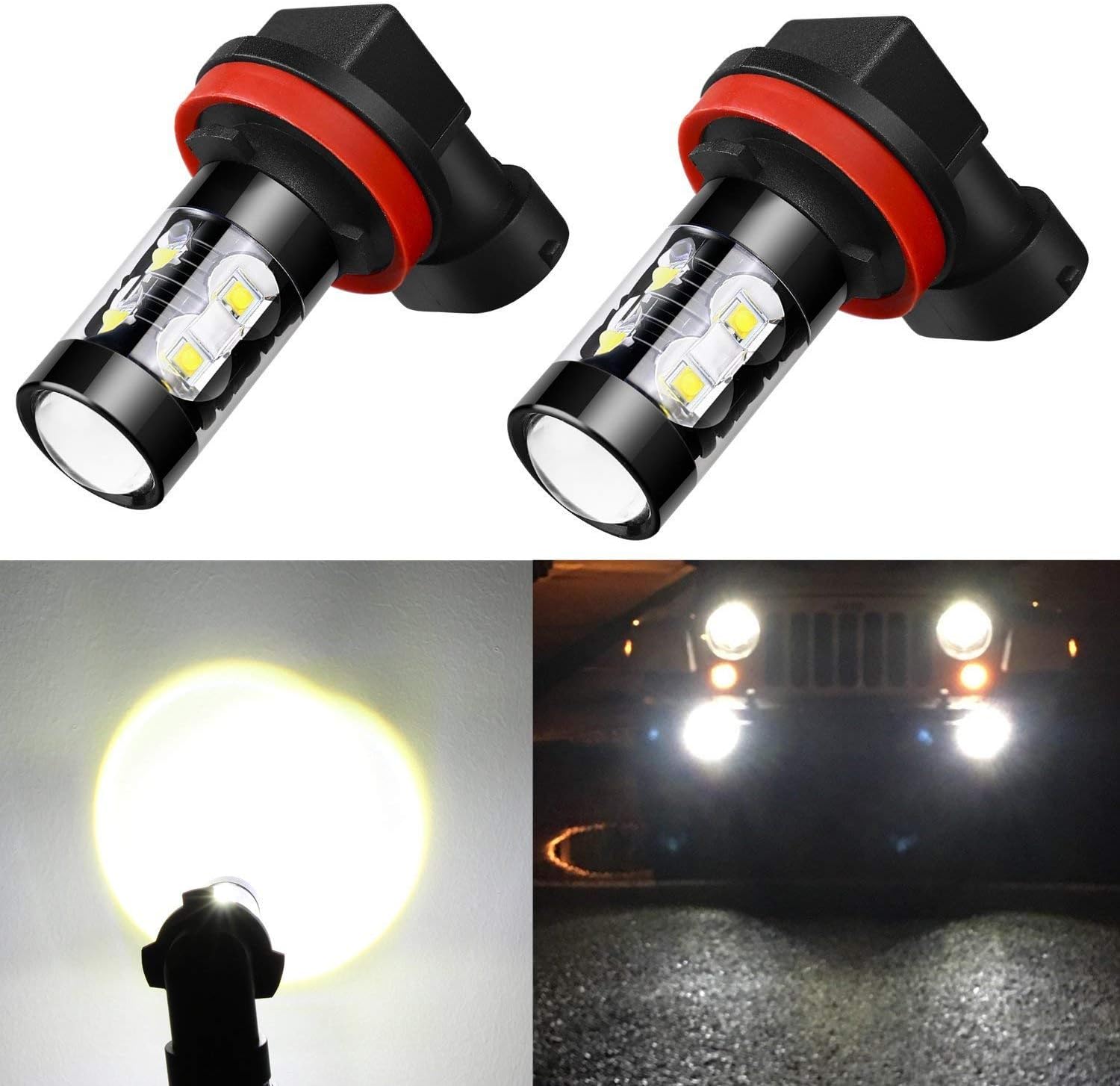 Alla Lighting H11 LED Fog Light Bulbs Super Bright H11 LED Bulb High