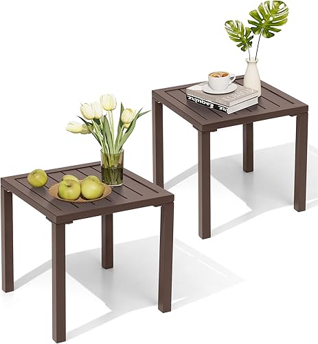 Crestlive Products Juego de 2 mesas auxiliares de aluminio para exteriores, mesa auxiliar para silla de piscina, resistente a la intemperie, mesa