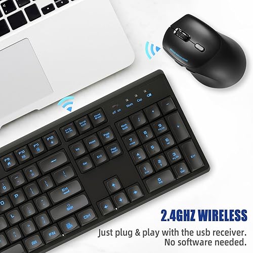 Miniatura 3 de Combo de teclado y mouse inalámbricos, teclado inalámbrico de computadora de tamaño completo 2.4G con diseño ergonómico y mouse inalámbrico óptico