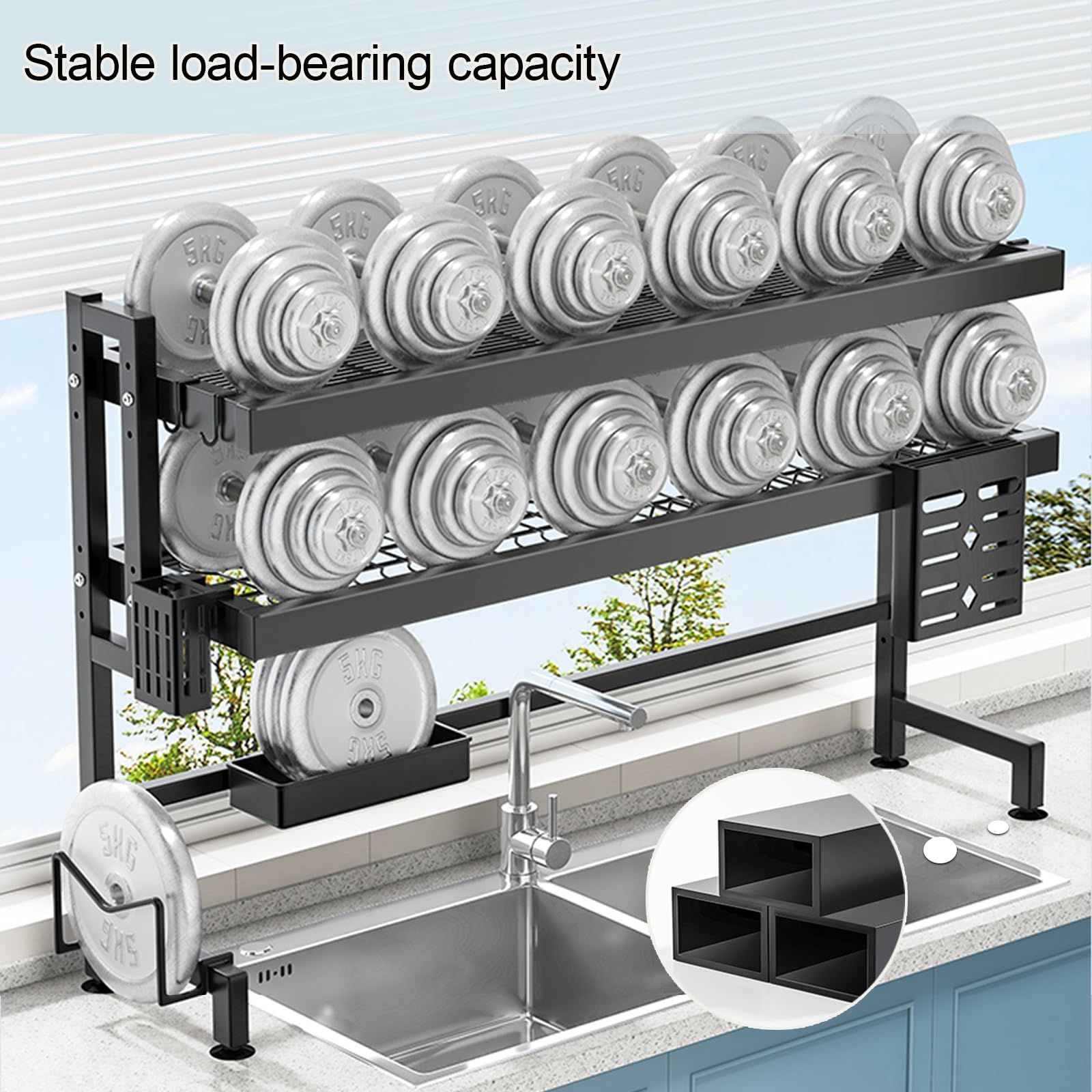 Abtropfgestell für die Spüle, Küchenutensilienhalter, Organizer, platzsparendes Küchen-Abtropfgestell für Teller und Schüsseln, groß, 124 x 70 cm