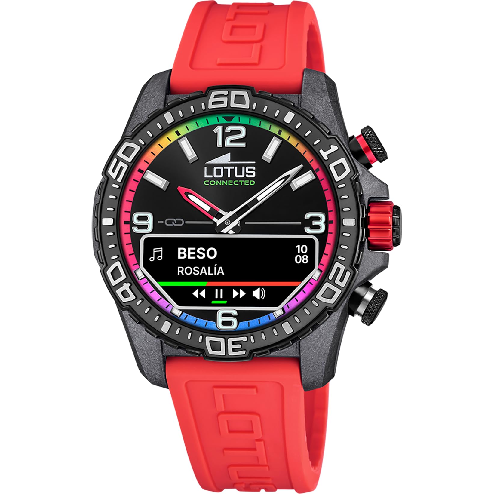 LOTUS Reloj Inteligente Hombre Híbrido Connected D de Caucho - Analógico Inteligente 20000 - Control Música, Cuenta Pasos, Notifica y Rechaza Llamadas - hasta 10 Días de Batería