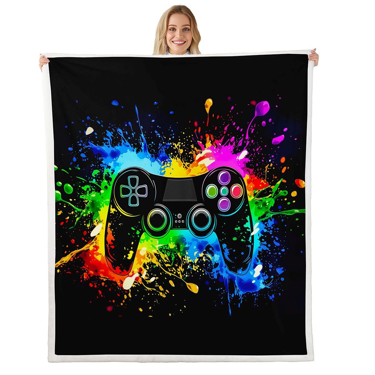 Couverture 220x240cm Gamer Couverture Polaire Flanelle Microfibre Gaming Plaid Jeté De Canapé Décoration De Salle Jeu Personnalisé Gamepad pour Canapé Ou Lit