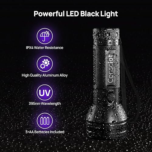 Miniatura 3 de Consciot - Linterna UV de luz negra, 51 LED de 395 nm, luz negra ultravioleta, luz de antorcha portátil, detector de orina de mascotas para orina de