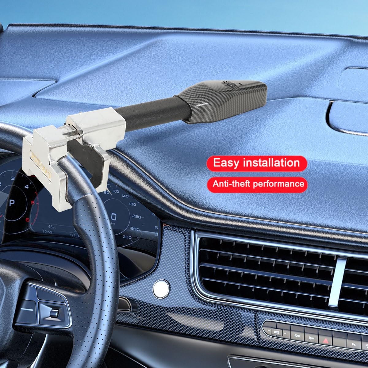 Antifurto Auto con Allarme, 130 dB Blocca Sterzo Automobile Robusto Anti furto di Sicurezza con 2 Chiavi, Universale Bloccaggio volante er Auto, Camper Camion