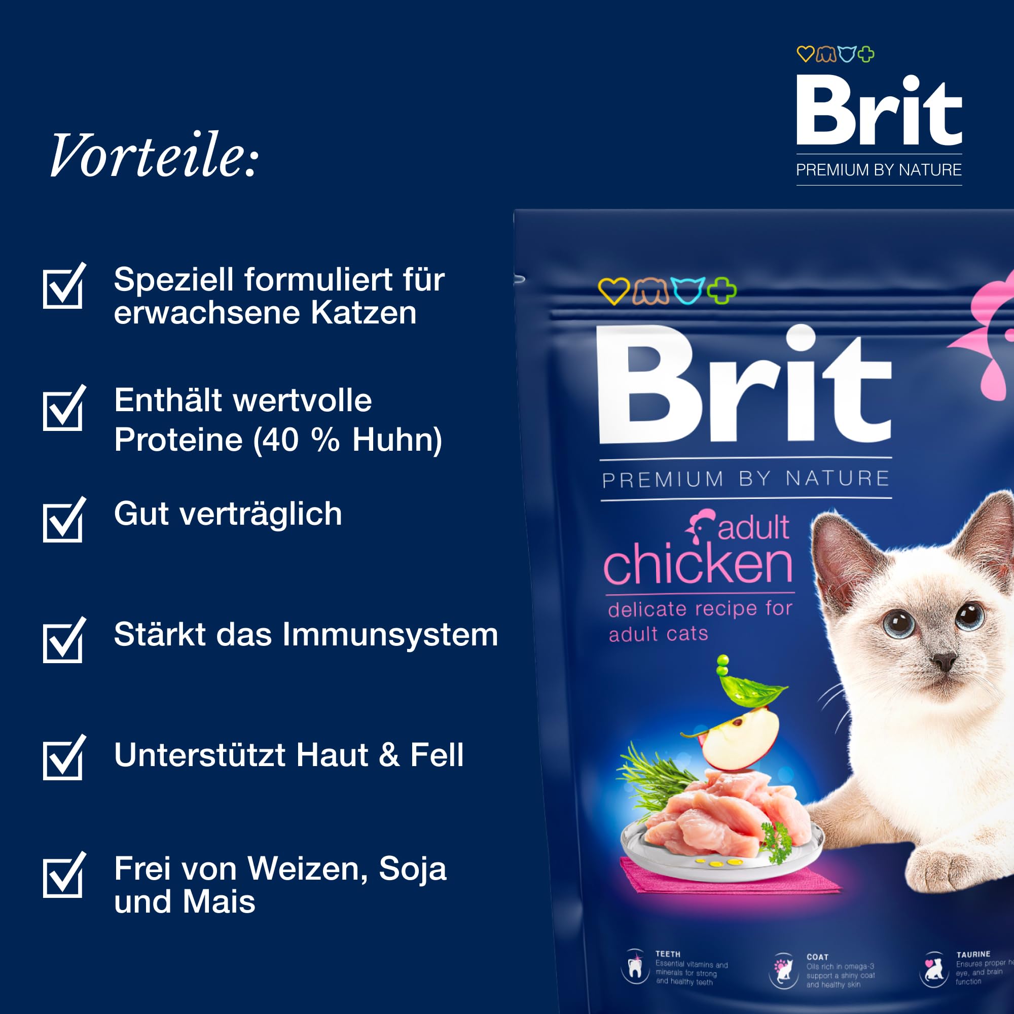 Brit Premium by Nature - Comida Seca para Gatos Adultos, Sabor a Pollo, 8 kg