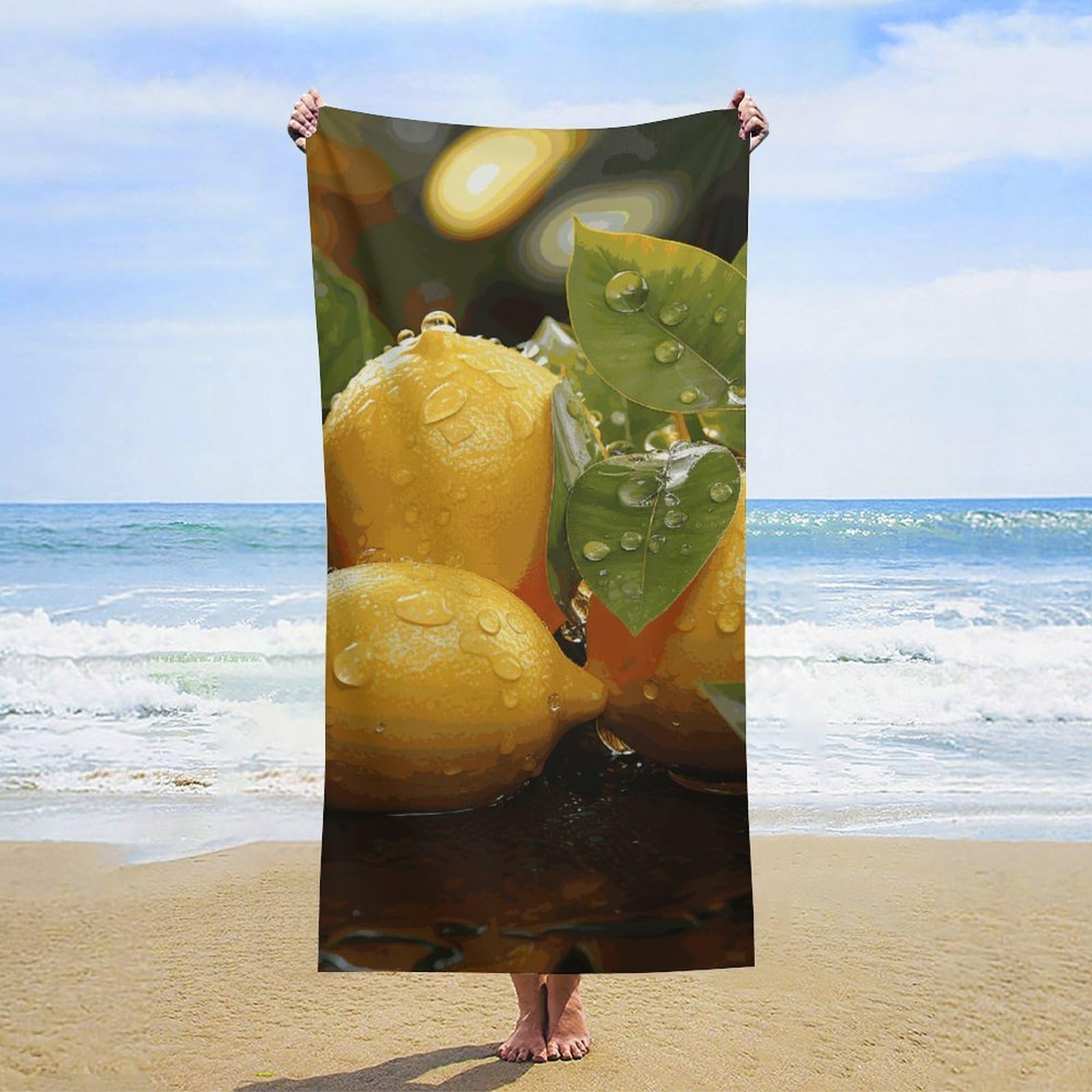 NTVOWPZO Fresh Lemon Beach Towel Oversized Microfiber Bath Towels Lightweight Sand Proof Beach Towels Absorbent Pool Towels for Swimming Yoga Bathroom Towel 31.5" X 63"