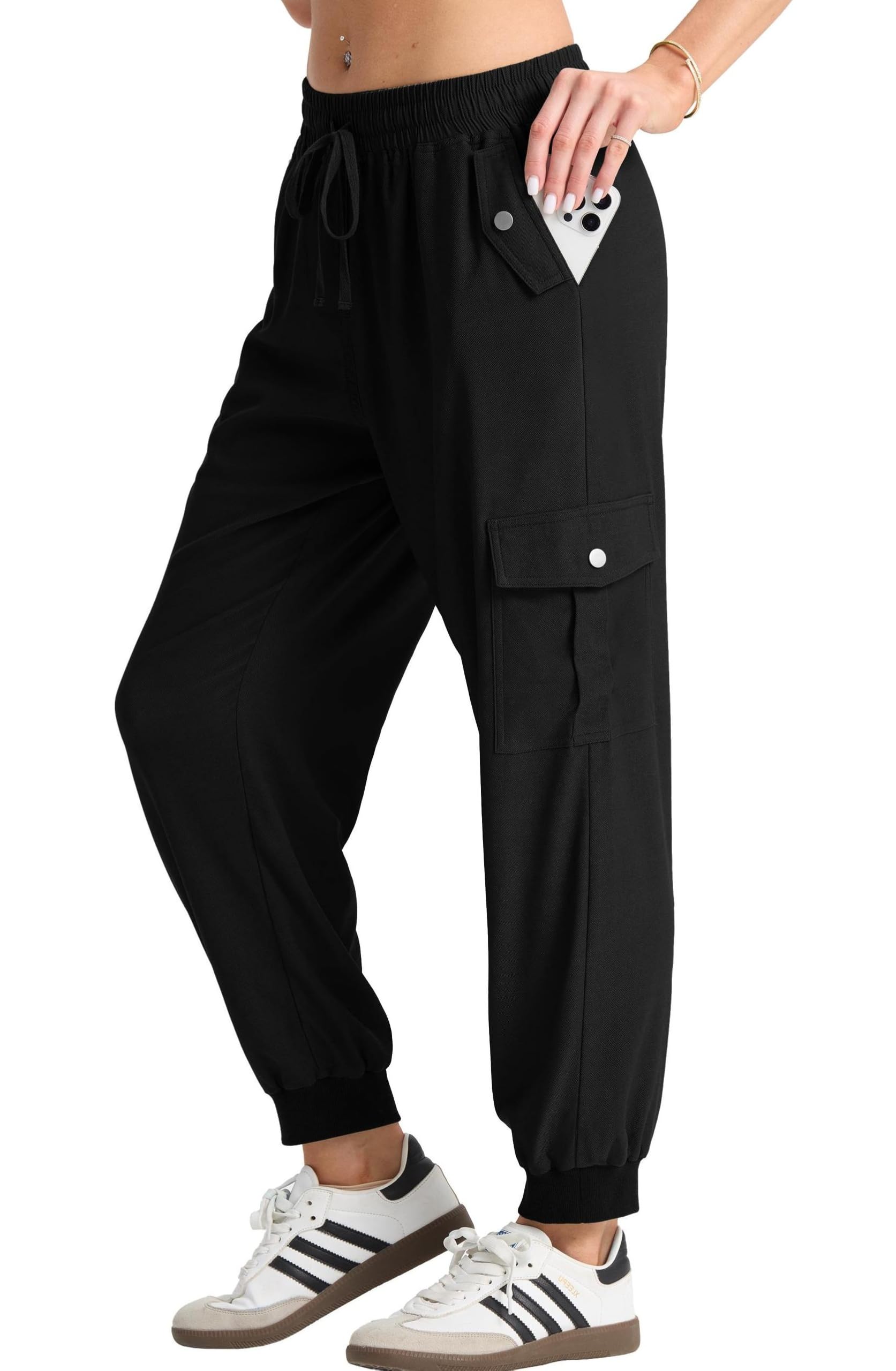 GRECERELLE Pantalon cargo d'été pour femme avec taille élastique et chevilles resserrées pour voyage, extérieur, streetwear