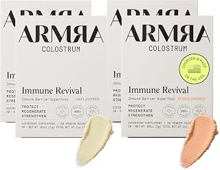 ARMRA Colostrum™ Premium Powder, Grass Fed, Gut Health Bloating Immunity Skin & Hair, Contains 400+ Bioactive Nutrients, Keto, Gluten & Fat Free (Unflavored, Blood Orange Bundle | 120 Servings)