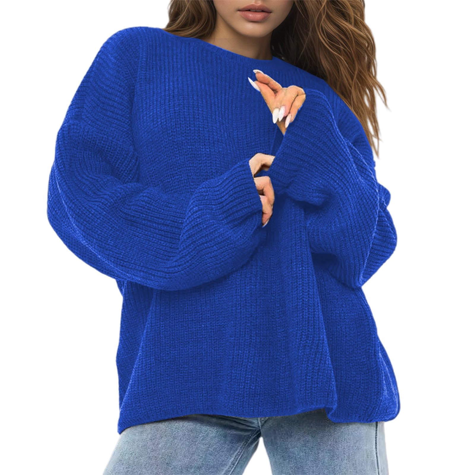 Sweaters for Women Long Sleeve Crewneck Oversized Sweater Fall and Winter Casual Plus Size Fashion Warm Pullover Tops