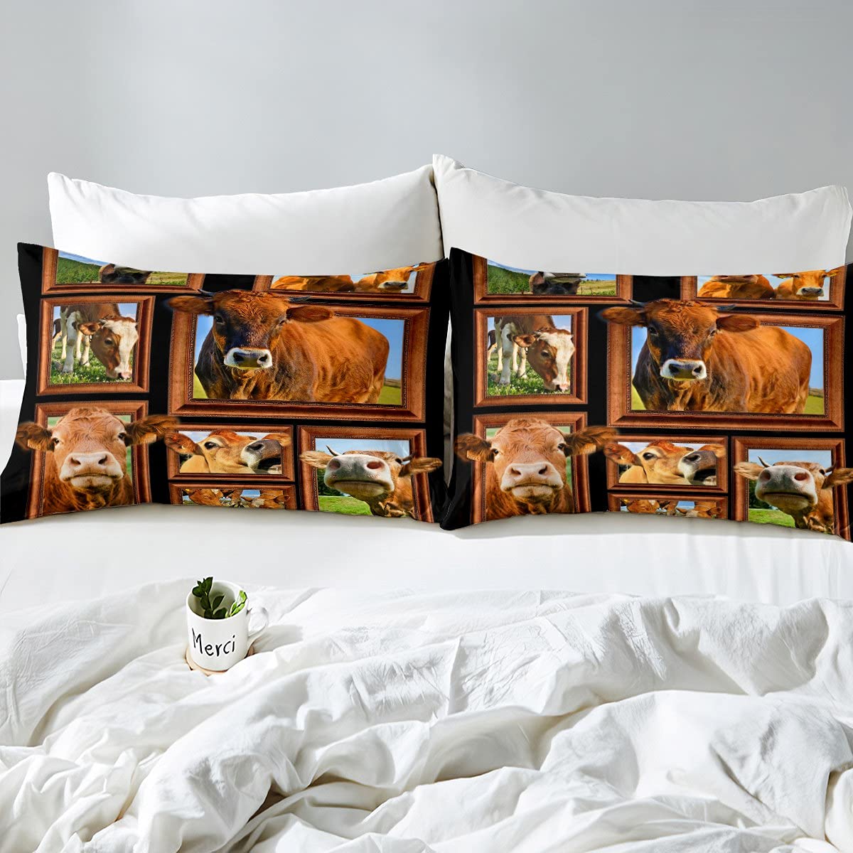 Loussiesd Cows Print Bedding Children King Pasture The Cattle Bedding Set Nature Grass Farmhouse The Cattle Duvet Cover Set 100% Microfiber 3D Animals Beds With 2 Pillowcases For Teens - Image 3