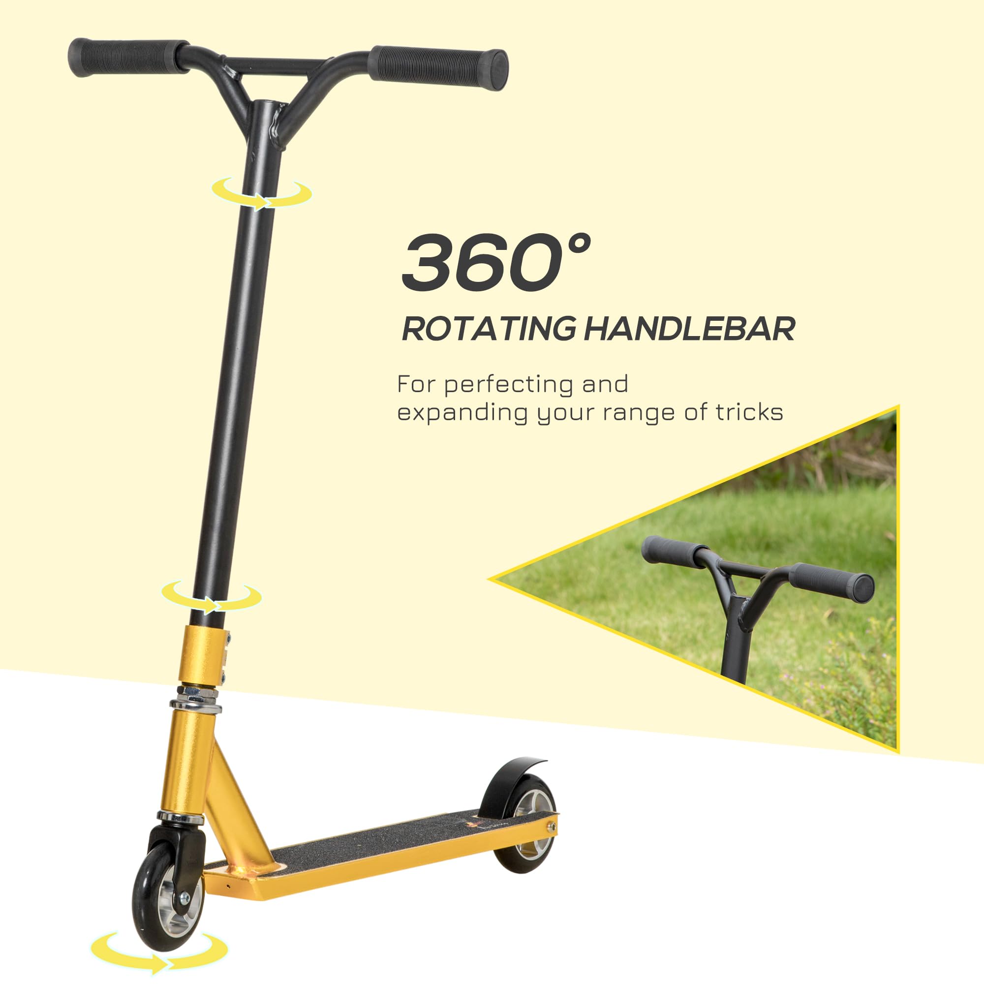 HOMCOM Stunt Scooter, 360° Entry Level Tricks Scooter w/Lightweight Aluminium Deck and ABEC 7 Bearing, For Age 14+ Beginners