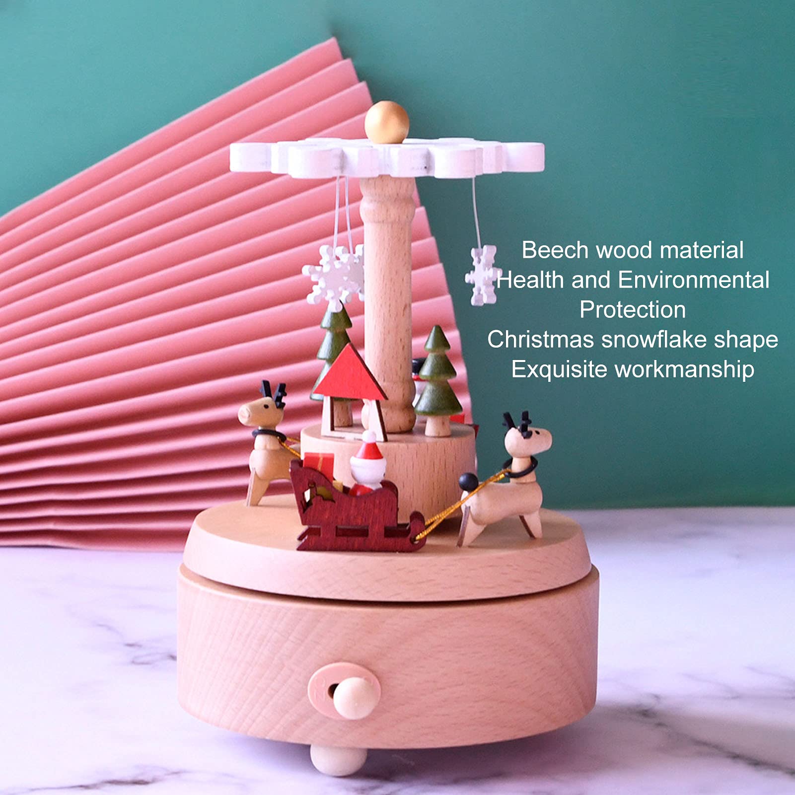 YESYZX Caja de música de Madera Adorno navideño Decoración de Copos de Nieve Textura de Grano de Madera Sonido Hermoso Caja de música navideña