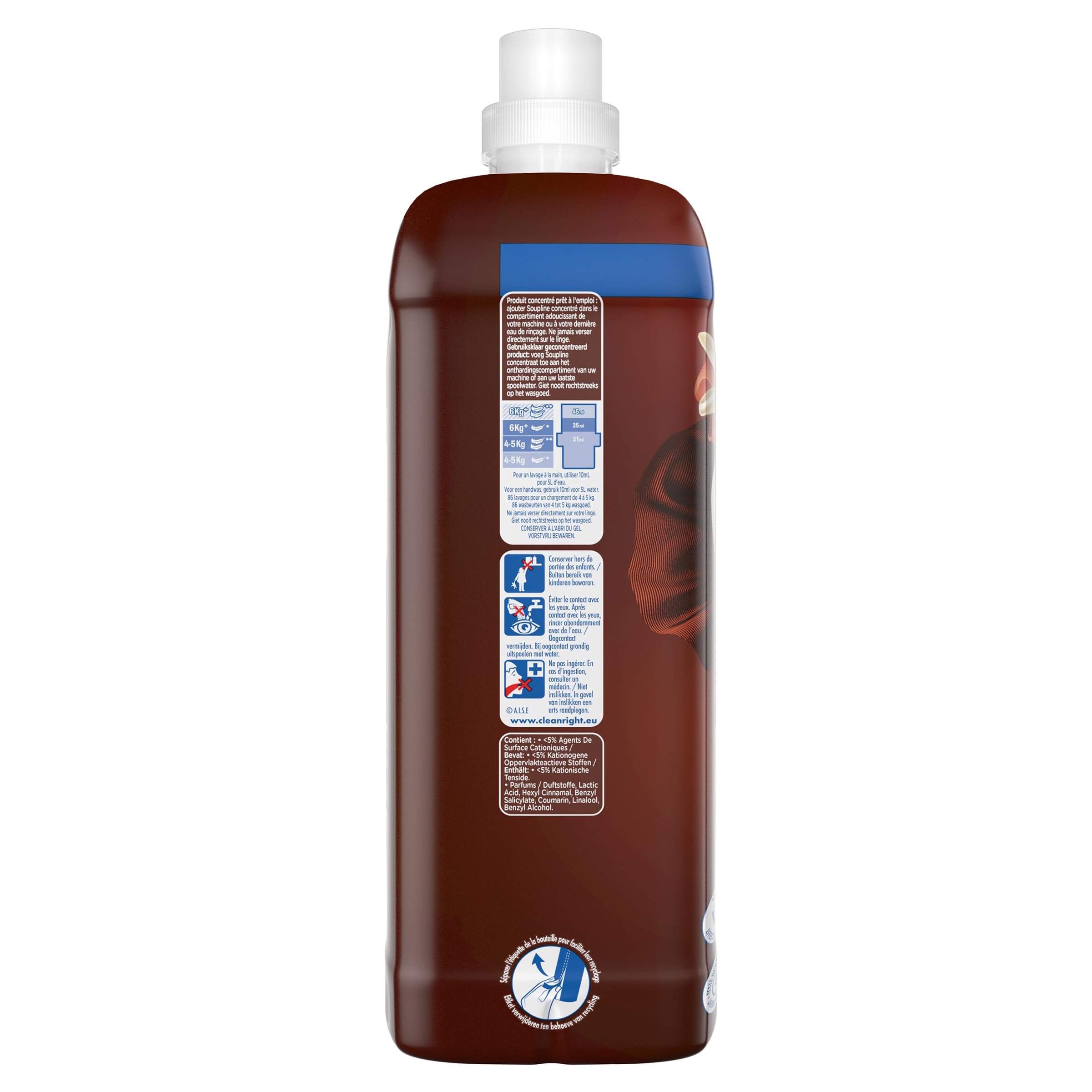 SOUPLINE - Adoucissant Concentré Ultra Emotion - Noix de Coco & Fleurs Blanches - Lot de 6 x 1,8L