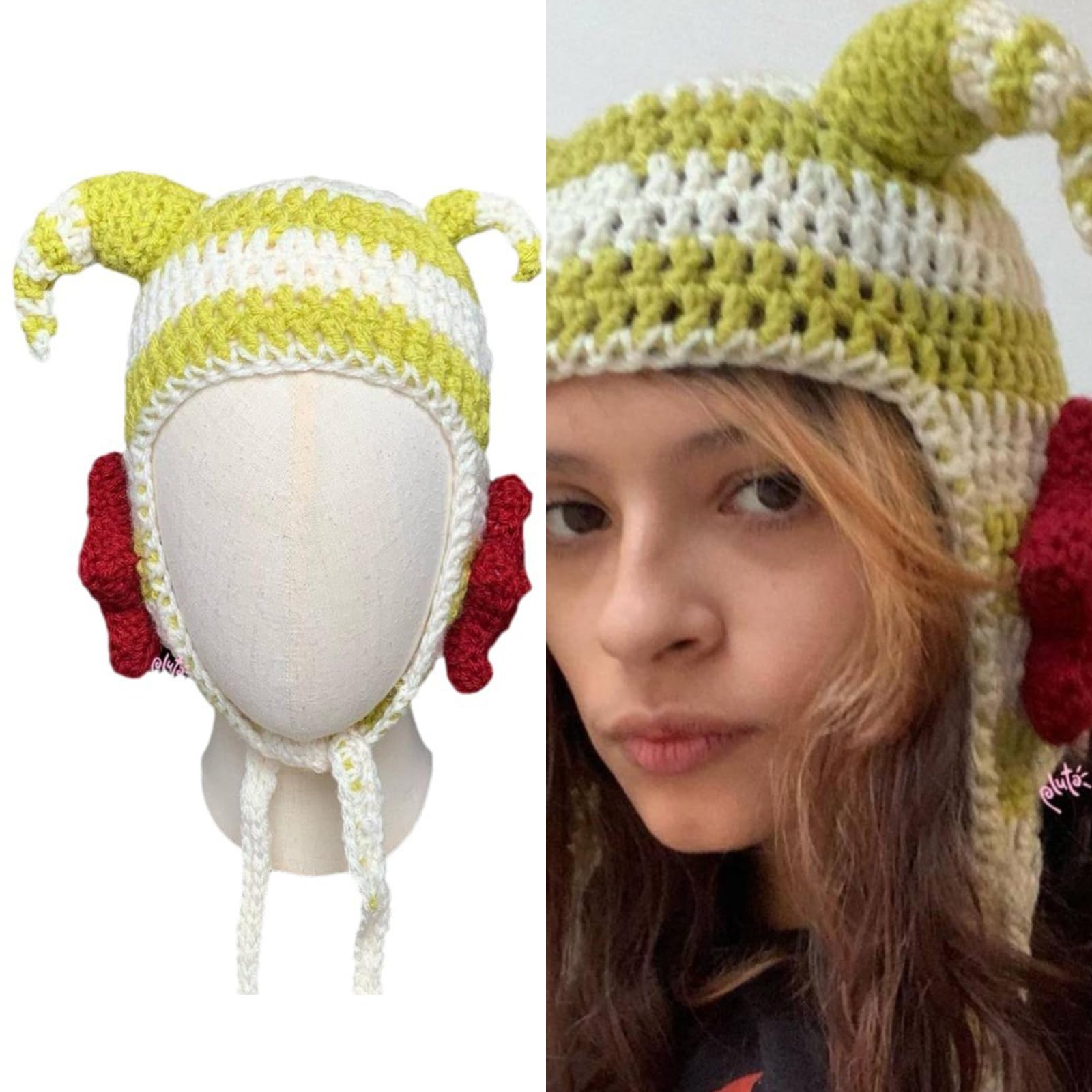 GRABAGECAN Teens Knit Horn Earflap Hat Winter Student Outdoor Cycling Skiing Climbing Hat Cold Weather Keep Warm Trapper Hat