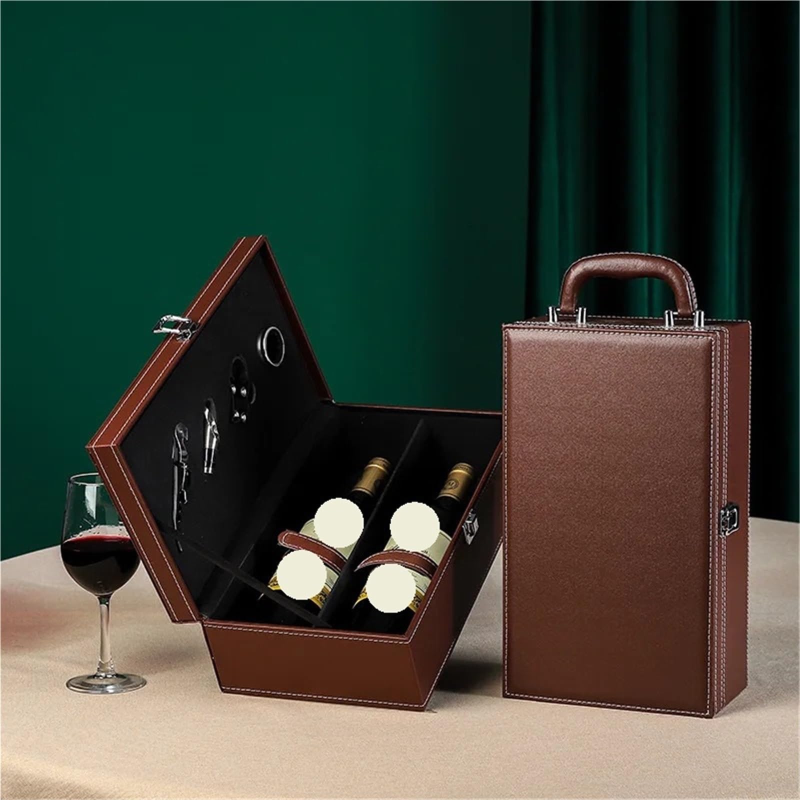 Bolsa De Vino Scatola for imballaggio del Vino in Bottiglia Realizzata in Materiale di Pelle Scatola for imballaggio del Vino Rosso Scatola for Doppio Vino(Black)
