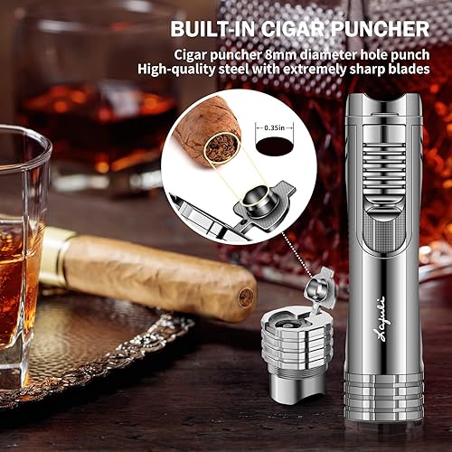 Miniatura 3 de Encendedor de cigarros de llama triple chet, ponche de puros, potenciador de extracción de puros, soporte para puros, encendedor de butano