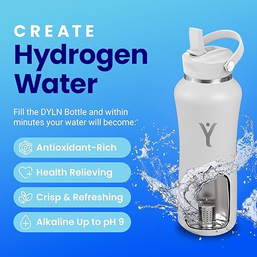 Miniatura 2 de DYLN - Botella de agua de hidrógeno  Crea agua alcalina hidratante rica en hidrógeno hasta 9 pH  Botella de agua de acero inoxidable aislada al
