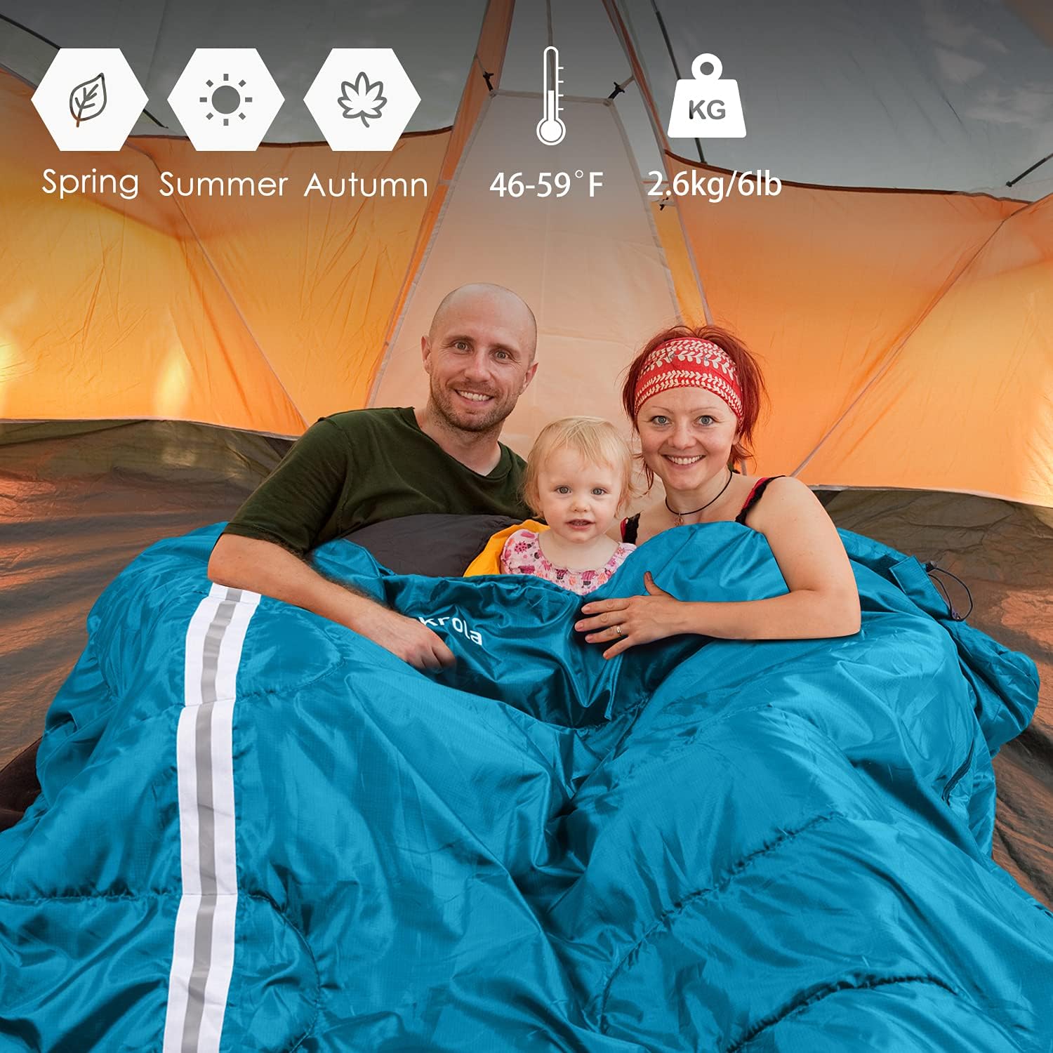 Eackrola Sleeping Bag, Lightweight Waterproof Warm & Cool Weather for 3-4 Season Camping Sleeping Bag with Reflective Strip, Portable Compression Sack for Hiking, Backpacking, Traveling, Camping