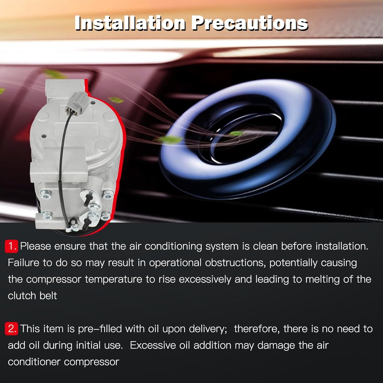 cciyu Air Conditioning Compressor for Honda CR-V 2.4L 2002 2003 2004 2005-2006 Replaces AC Compressor with Clutch for Car 7 Grooves 157881 158881