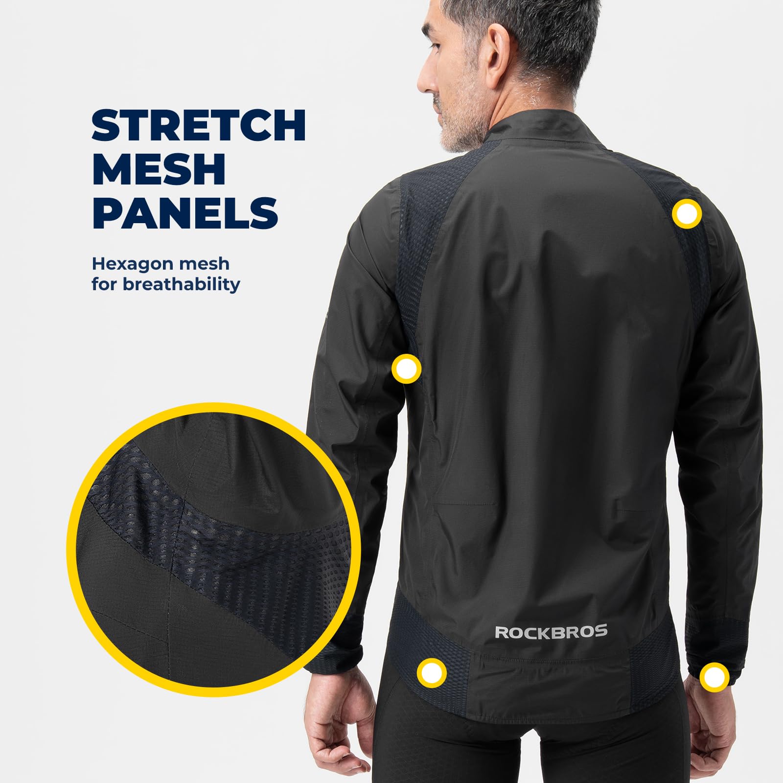ROCKBROS Regenjacke Herren Wasserdicht Atmungsaktiv Leicht, Mit Reflektierenden Details, Winddicht TPU Windjacke Regenmantel, Fahrradjacke für Radfahren Wandern Laufen, Schwarz