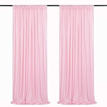 QueenDream 2Pcs Pink Glitter Sequin Curtains Backdrops Drapes 2FTx8FT Party Photography Background Pink Baby Shower Party Decorations