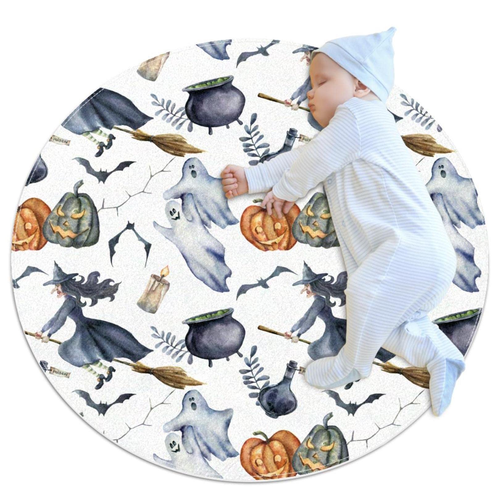 Tapis rond sorcière et citrouille idéal pour décorer la chambre
