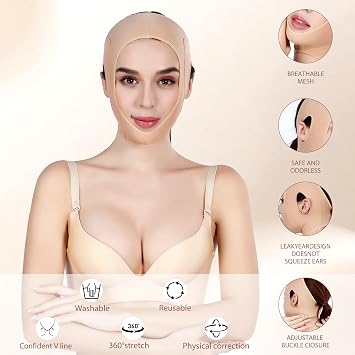 Chin Strap for Sleeping Adjustable V Line Lifting Mask for Women,Neck and Chin Compression Garment Wrap Comfortable and Breathable Jaw Strap for Sleep