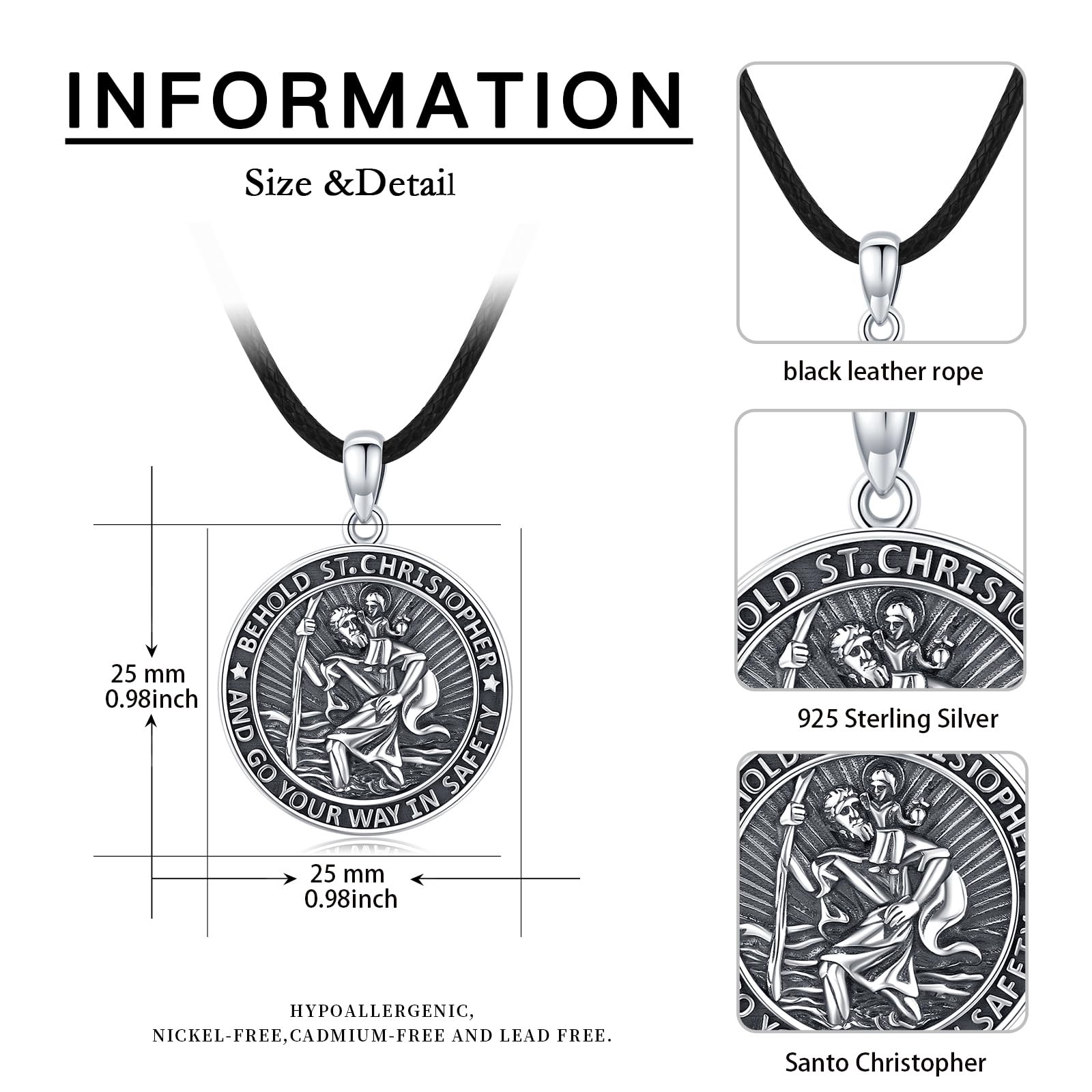 KQ&TTENG St Christopher - Collana da donna in argento sterling 925, con medaglietta di San Christopher e medaglioni da 20 "+ 2"