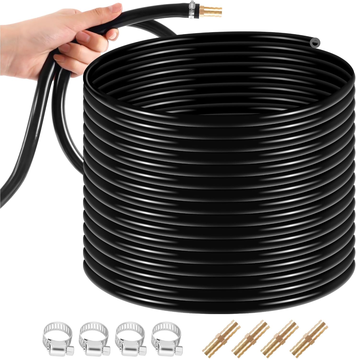 Self Sinking Aeration Hose 3/8" x 656', Includes 4 Hose Clamps & Menders, Perfect for Pond Aeration Systems, Self Sinking Air Hose with Diffuser for Easy Installation in Water Gardens (3/8" x 328')