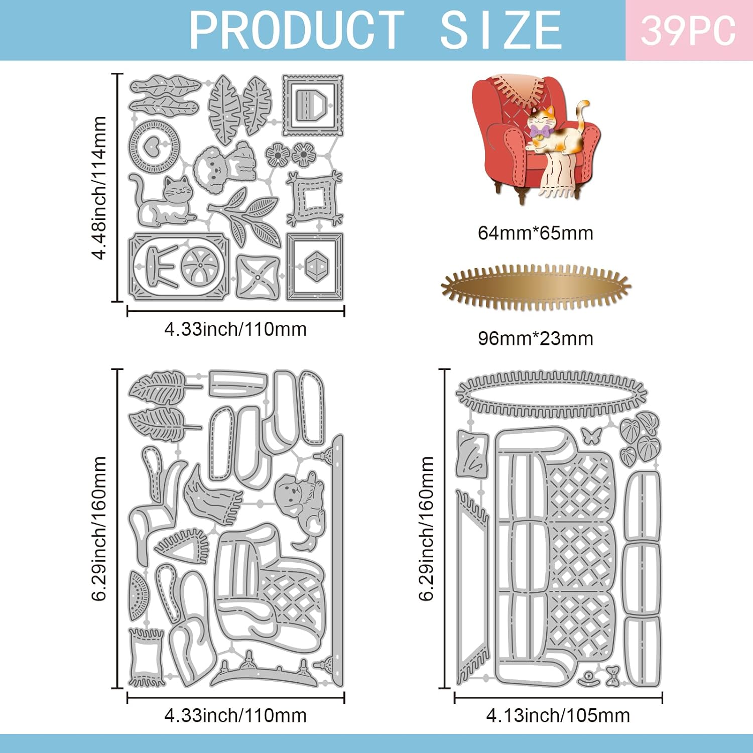 GLOBLELAND Cat Dog Sofa Cutting Dies for Card Making Blankets Metal Die Cuts Potted Plants Cutting Dies Templates for Scrapbooking Journal Embossing Paper Craft Decor