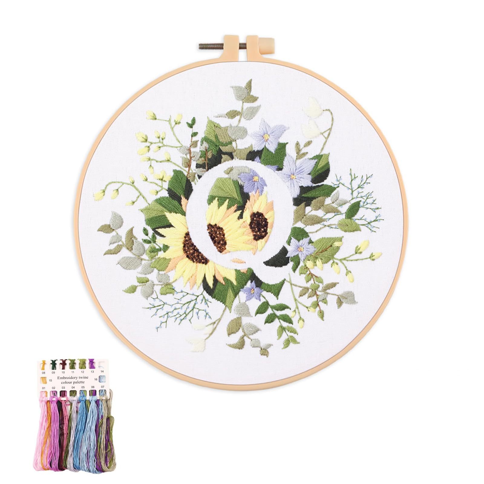 artcici Embroidery Kits Plant Flower Leaf English Letter Patterns for Beginners Adults, Full Range Embroidery Starter Kits Cross Stitch Needlework Supplies (Letter Q)