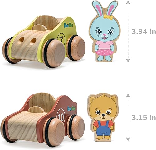 Miniatura 6 de Bimi Boo Coches de juguete de madera para niños de 1 a 3 años  Juego de autos Push and Go de dos piezas para niños con personajes jugables  Coches