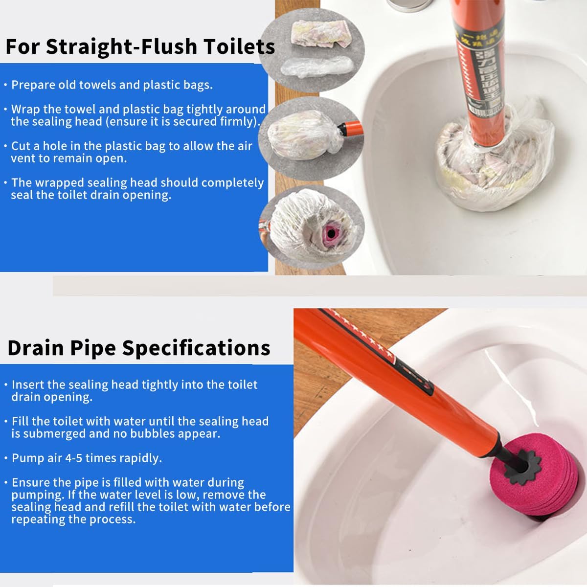 Versatile unclogger, kitchen sink, bathroom, clogged pipe, drain tool, instant toilet pipe unclogger, toilet drain artifact (2pcs)