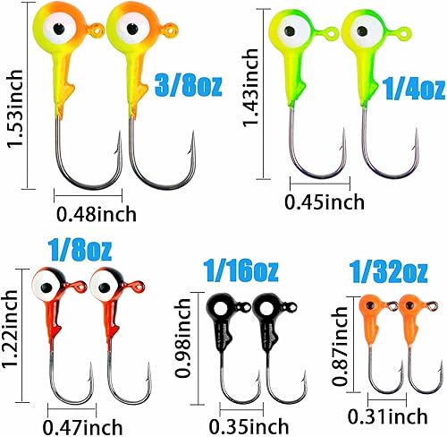 Miniatura 2 de Cabezas de señuelo de pesca, 3060 piezas de colores surtidos, cabeza de bola redonda, anzuelos de pesca duraderos para lubina, trucha, agua salada,