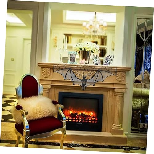 Miniatura 2 de NOLITOY Decoración de chimenea para repisa, bufanda negra, decoración de Halloween, cortina de ventana, telaraña, manto, bufanda de telaraña,