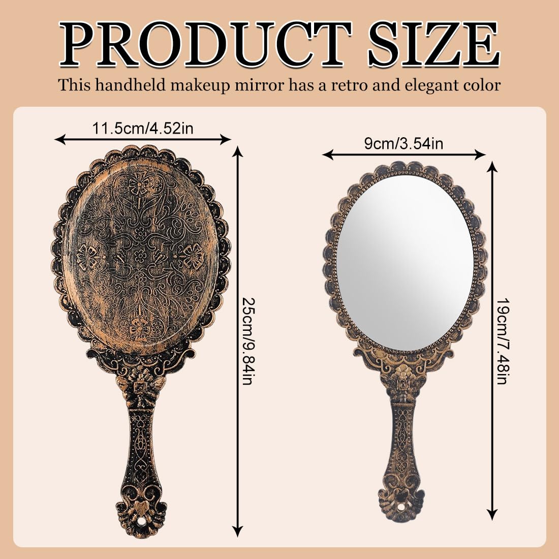 2 Pcs Specchio Tascabile Vintage, Specchio da Viaggio, Specchio Portatile Professionale, Specchio con Manico, Perfetto per Radersi o Applicare il Trucco, per Salone Parrucchiere Barbiere
