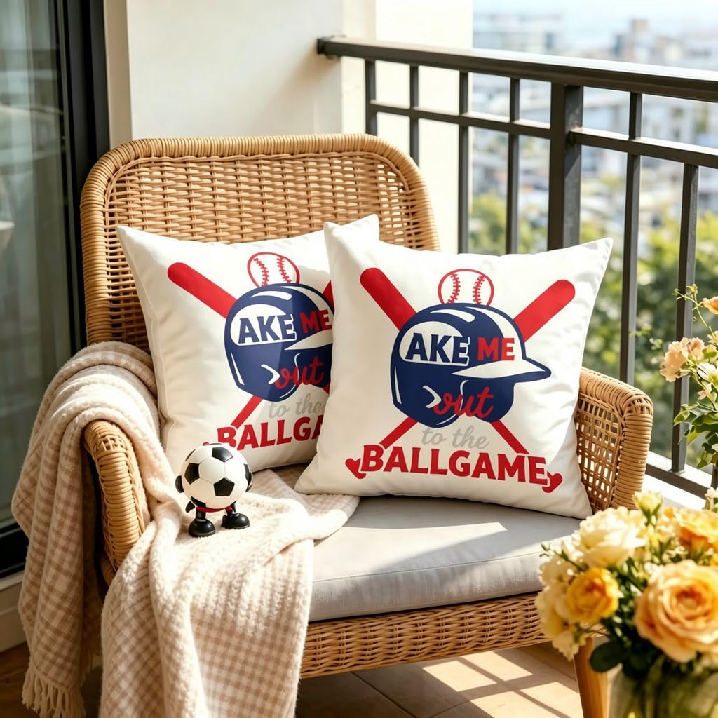 Vintage Baseball Helmet Crossed Bat Linen Pillow Covers -18x18