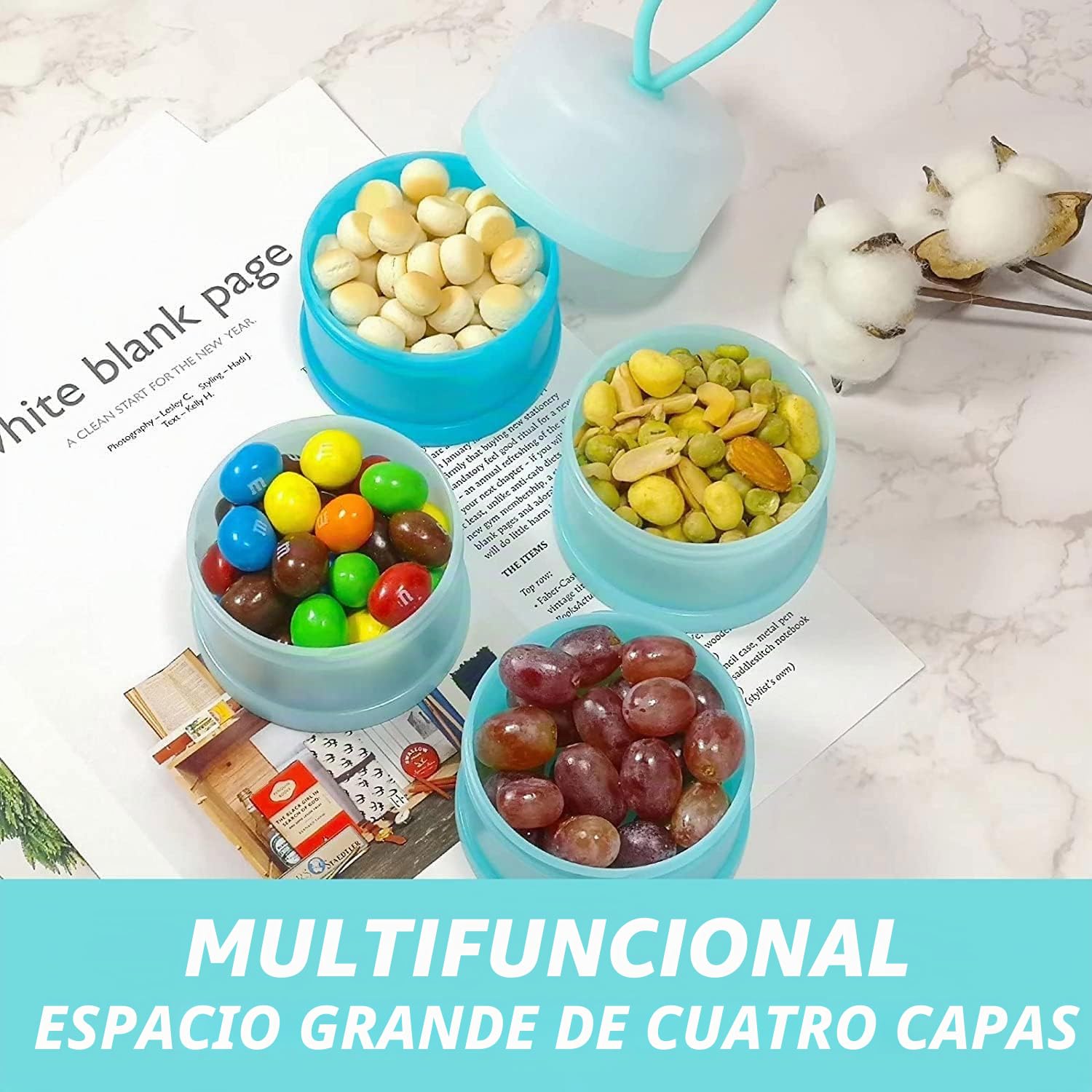 2 Piezas Dosificador de Leche en Polvo y Cereales,Con 4 Compartimentos,Hermético Caja de Leche en Polvo para Alimentaci,Dispensador Cajas Apilables de Fórmula para Bebé