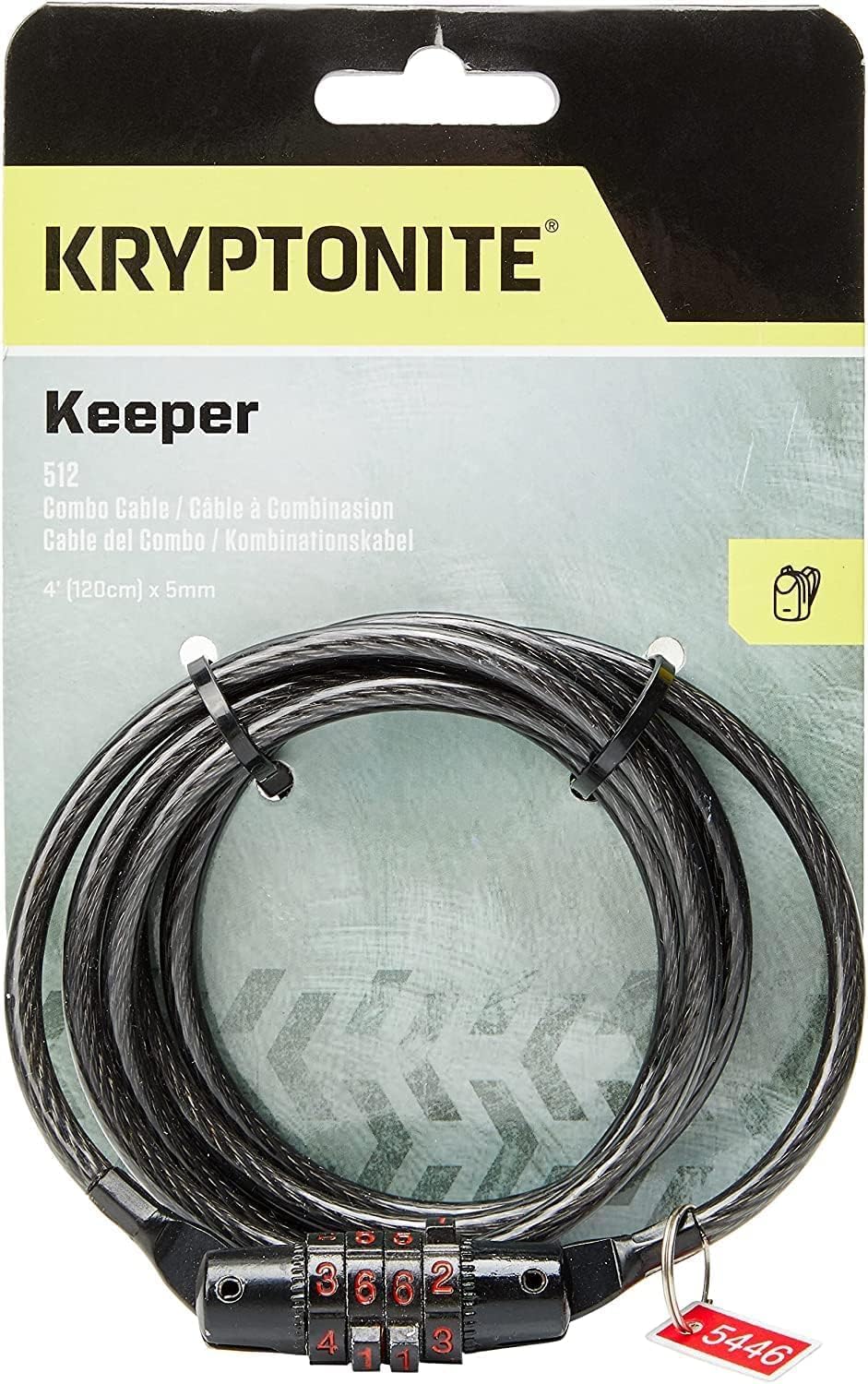 Kryptonite Keeper 512 Combo Bike Lock, 4ft. x 5mm Braided Steel Cable Anti-Theft Security Cable Lock with 4-Digit Combination for Outdoor Equipment, Bicycles, Scooters, Fence, Gate