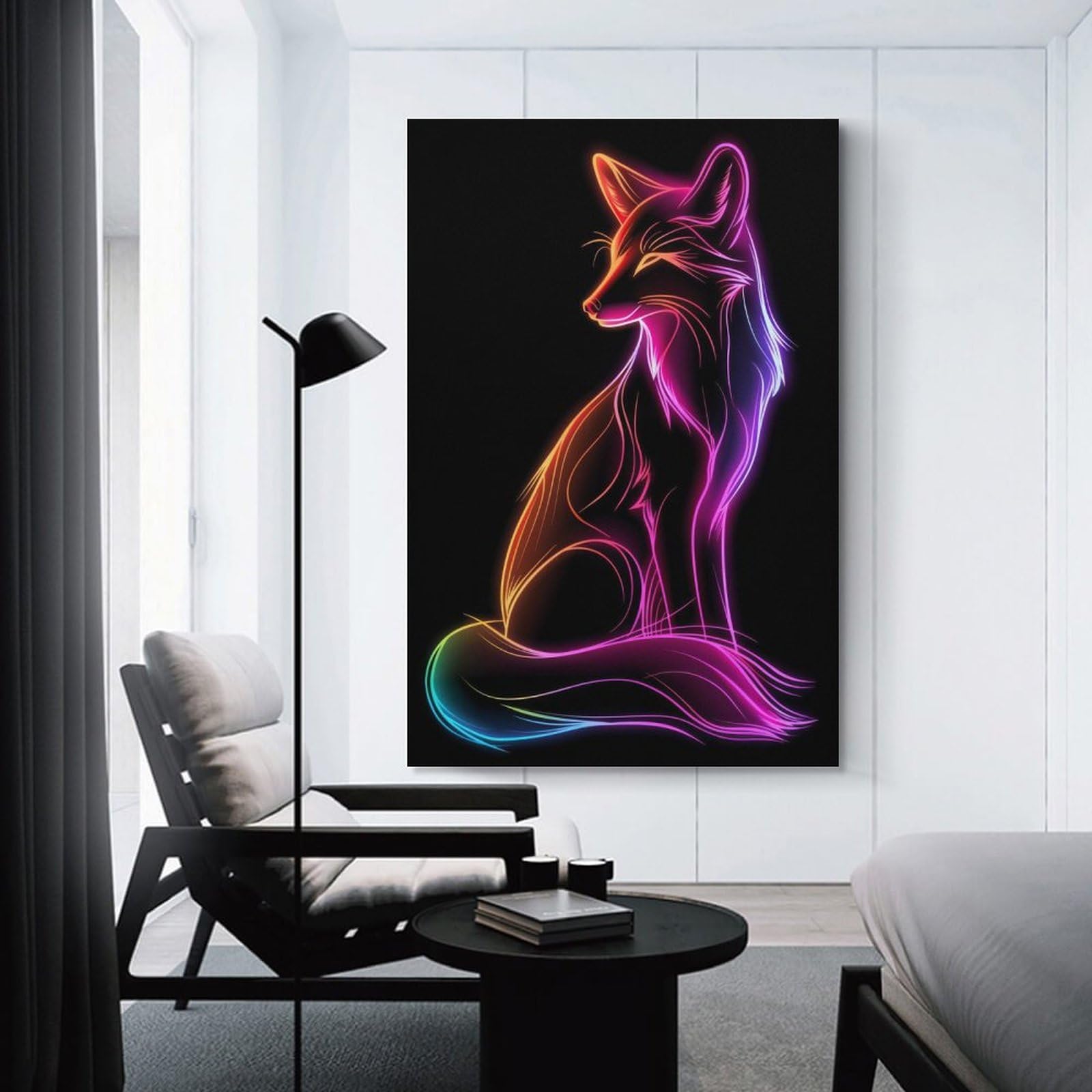 Junmoney Unframe-Fox Neon Animal Fox Neon Animal Canvas Wall Decor, 20X30inch(50X75cm), For Home Walls, Creative Rooms Or Shared Spaces, Stylish Home Artwork For Focal Walls