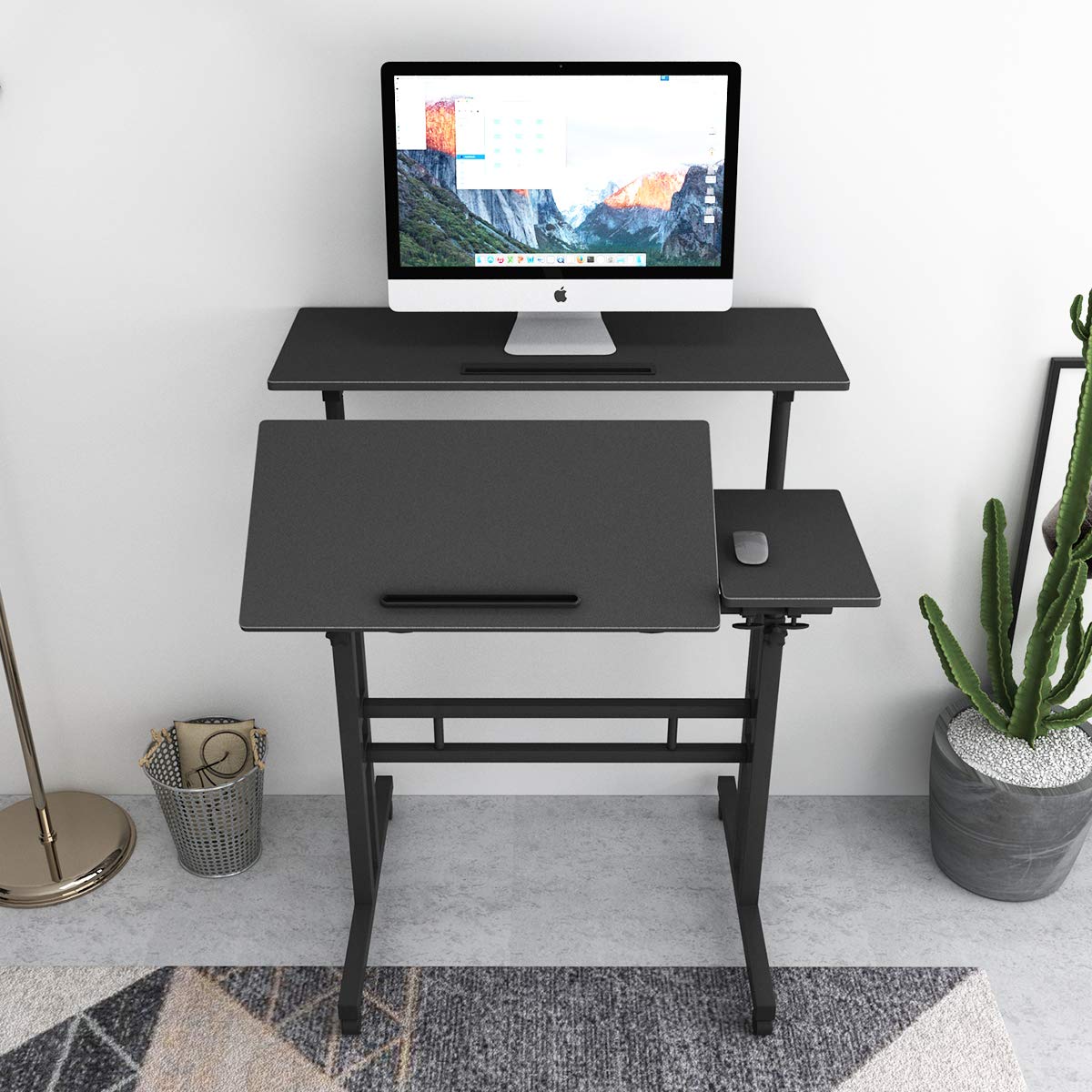 Scrivania regolabile in altezza, scrivania per computer, scrivania da ufficio, tavolo da studio rimovibile, 80 x 60 x 67-115 cm, nero, postazione di lavoro ergonomica, design moderno, mobili per casa