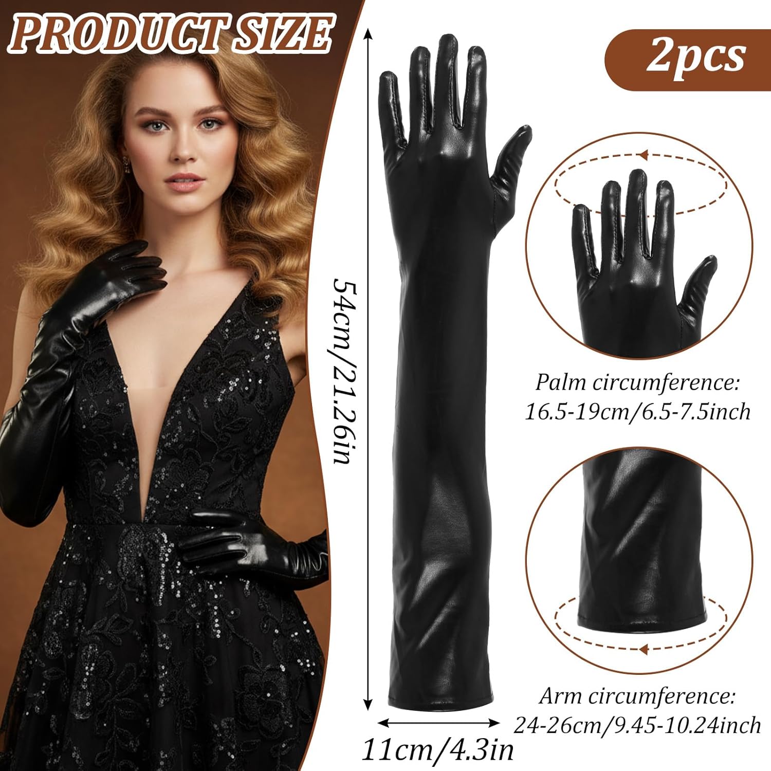Women Wet Look Long Gloves, Faux Leather Adult Long Gloves for Women, Leather Elbow Length Glove, Cat Woman Accessories for Party, Cosplay, Date Night, Halloween, 80's Opera, Banquet and Dance (Black) - Image 2