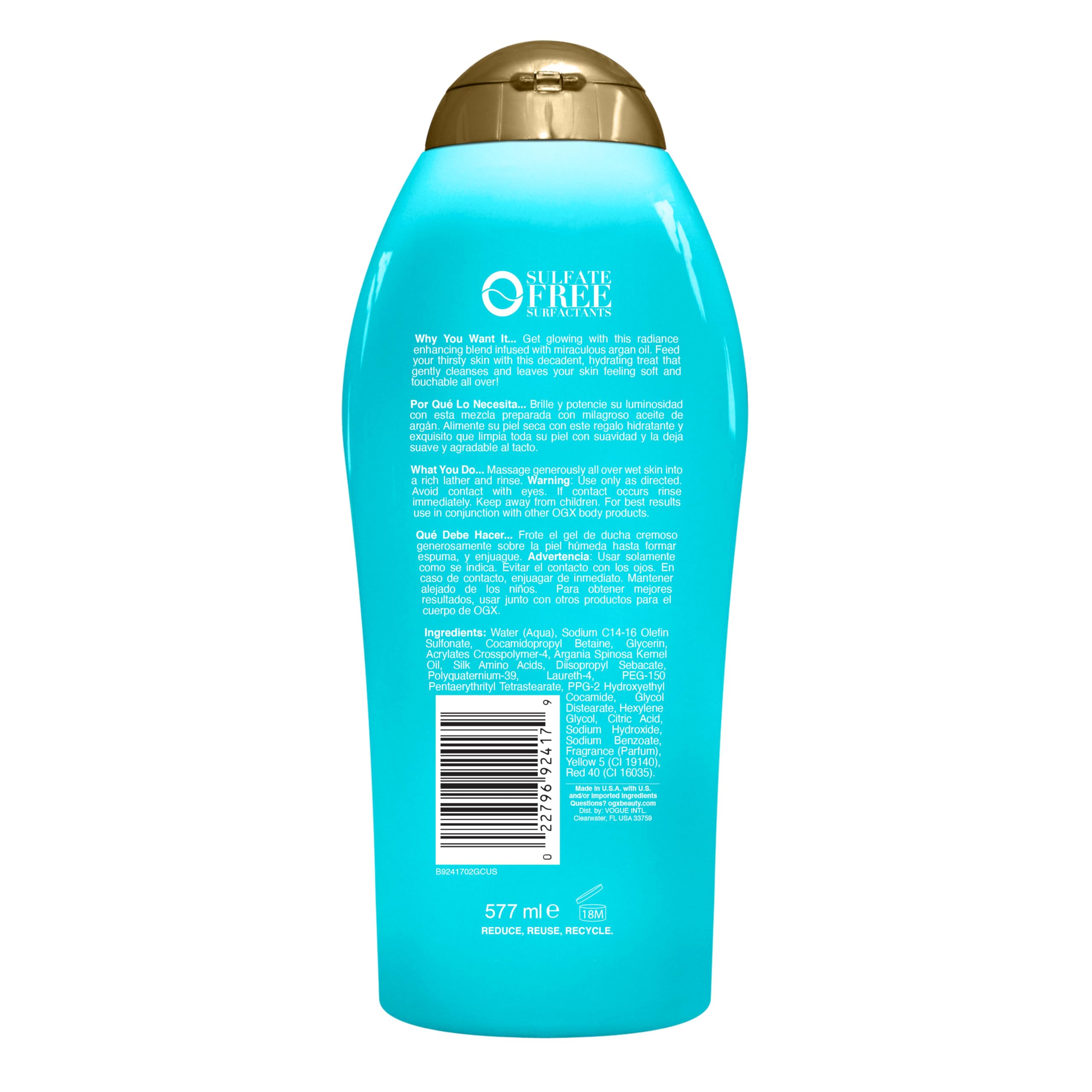 OGX Radiant Glow + Arganöl Marokko Extra-Feuchtigkeitsspendende Body Wash, 19.5 Ounce