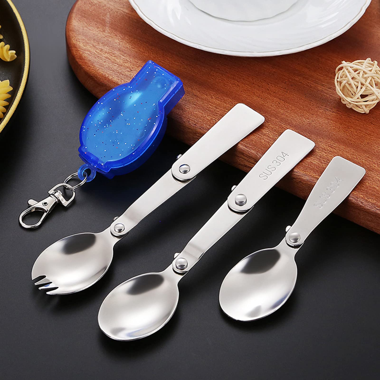 Folding Spoon Fork Sporks Stainless-Steel Pocket Tableware Protable Camping Utensil For Outdoor Hiking Barbecue