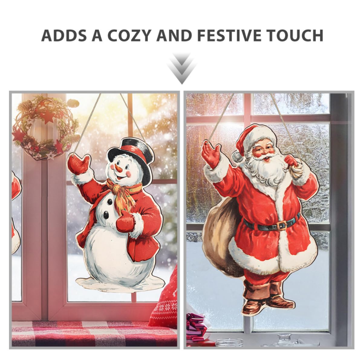 2 Piezas Colgante Navideño de Madera Muñeco de Nieve y Papá Noel para Decoración de Puerta y Pared, Acabado Liso y Fácil Instalación para Ambiente Navideño