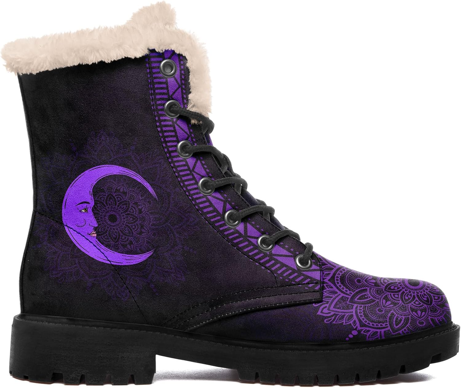 Women's Winter Boots Celestial Vegan Leather Fur Lined Ankle Boots Non-Slip Absorbing Cozy Warm Boho Snow Booties