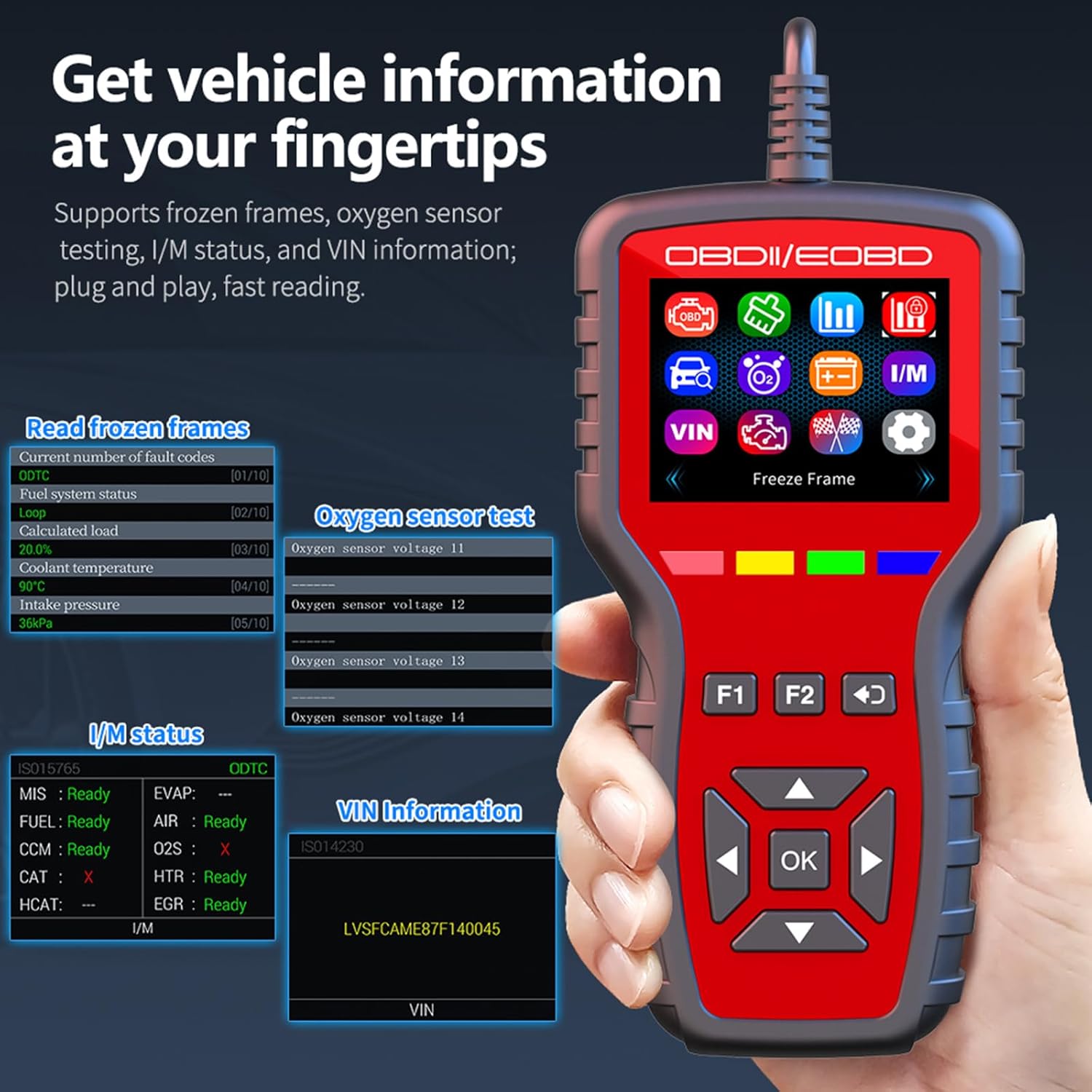 K2 obd2 scanner obd2 scanner diagnostic tool with Battery Tester, Check Engine Fault Code Reader with freeze frame, oxygen sensor testing, I/M readiness status,suitable for OBDII/EOBD vehicle