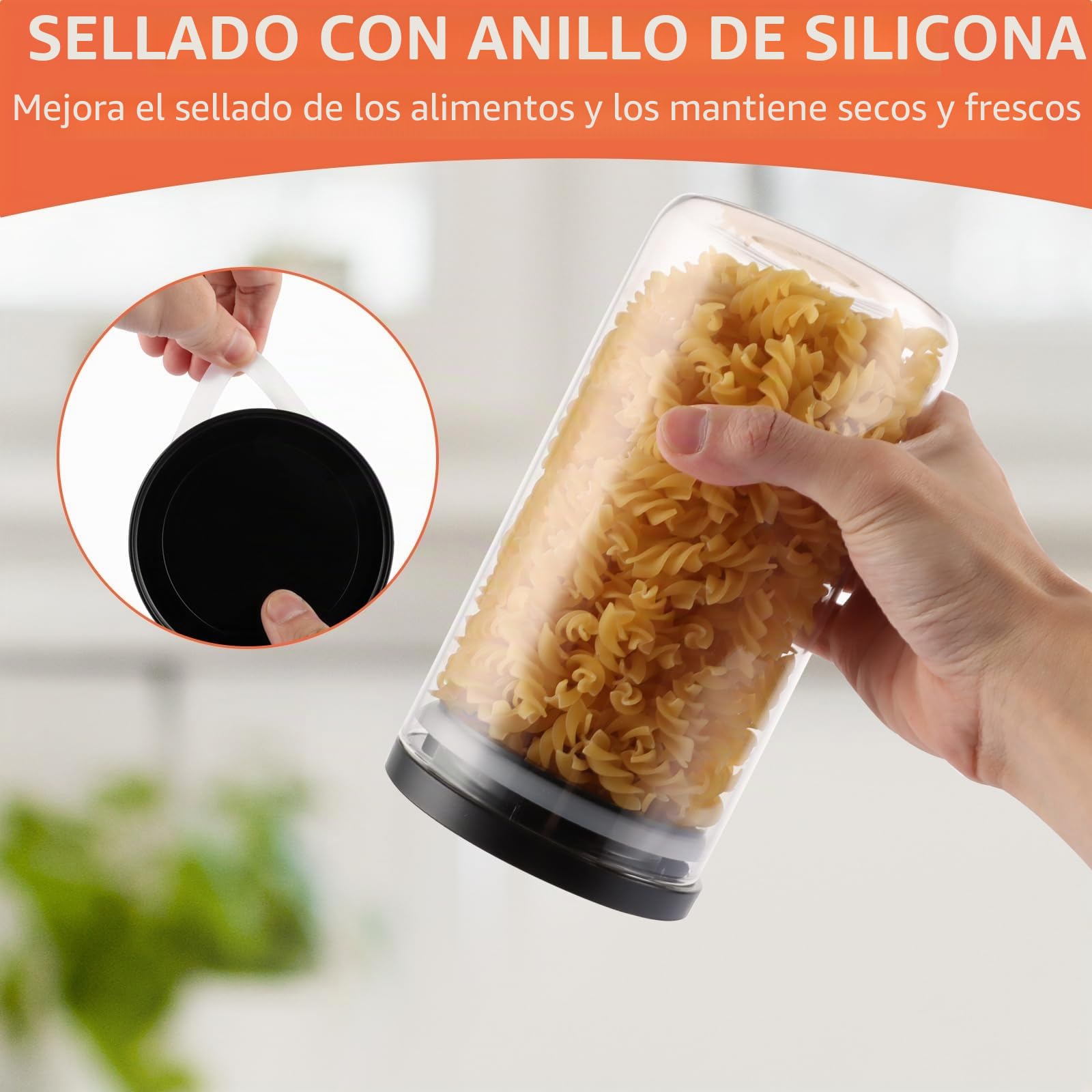 YAYODS 4 tarros de cristal con tapa para almacenamiento, 1,2 L, herméticos, pequeños, con tapa, color negro, para granos de café, espaguetis, harina, azúcar