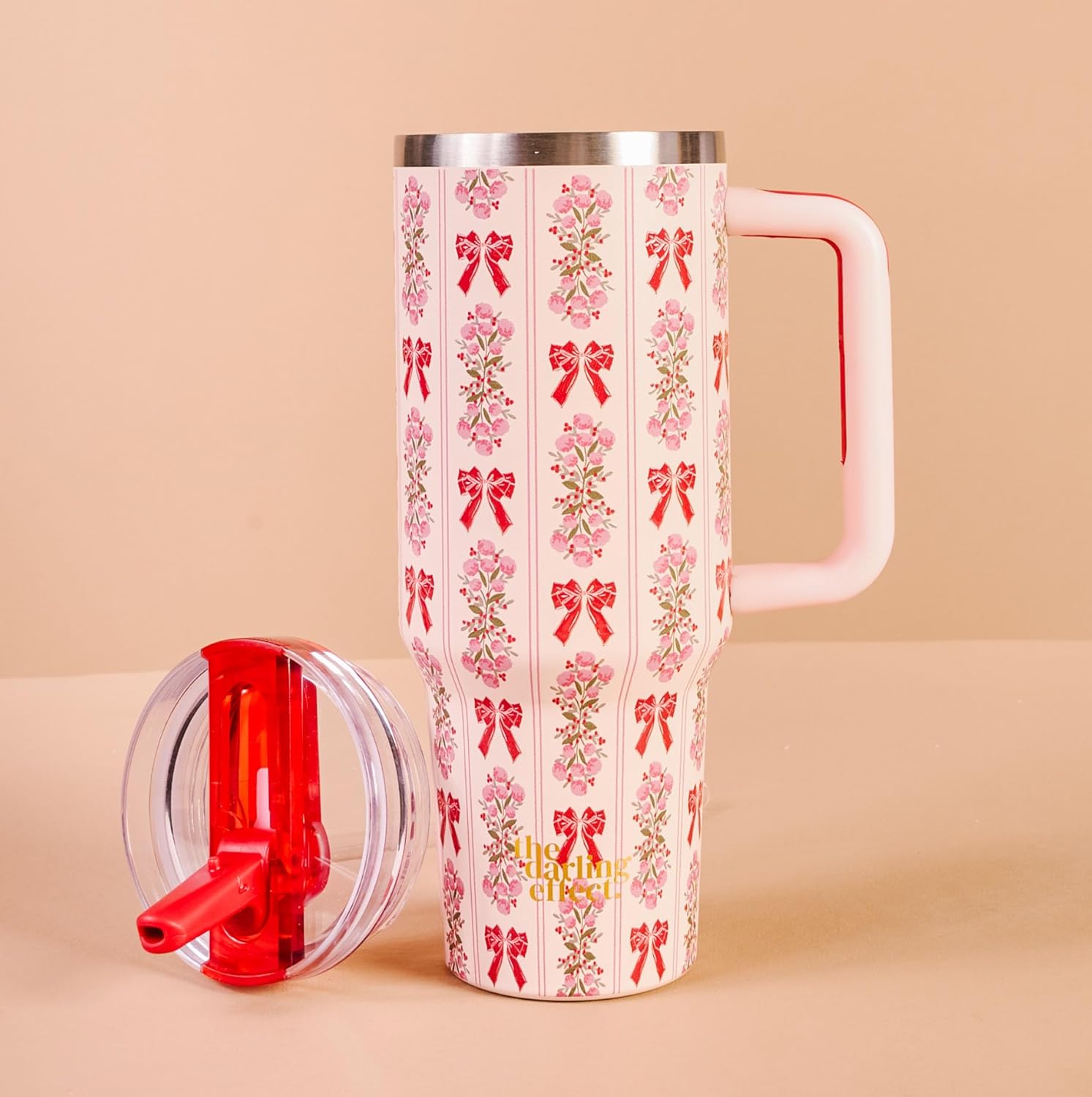 Christmas Tumbler 40 oz – Holiday Themed Insulated Stainless Steel Tumbler 40oz – Travel Mug with Handle & Lid, Triple Wall Vacuum Cup Keeps Drinks Hot or Cold, Festive Gift for Friend Co-worker