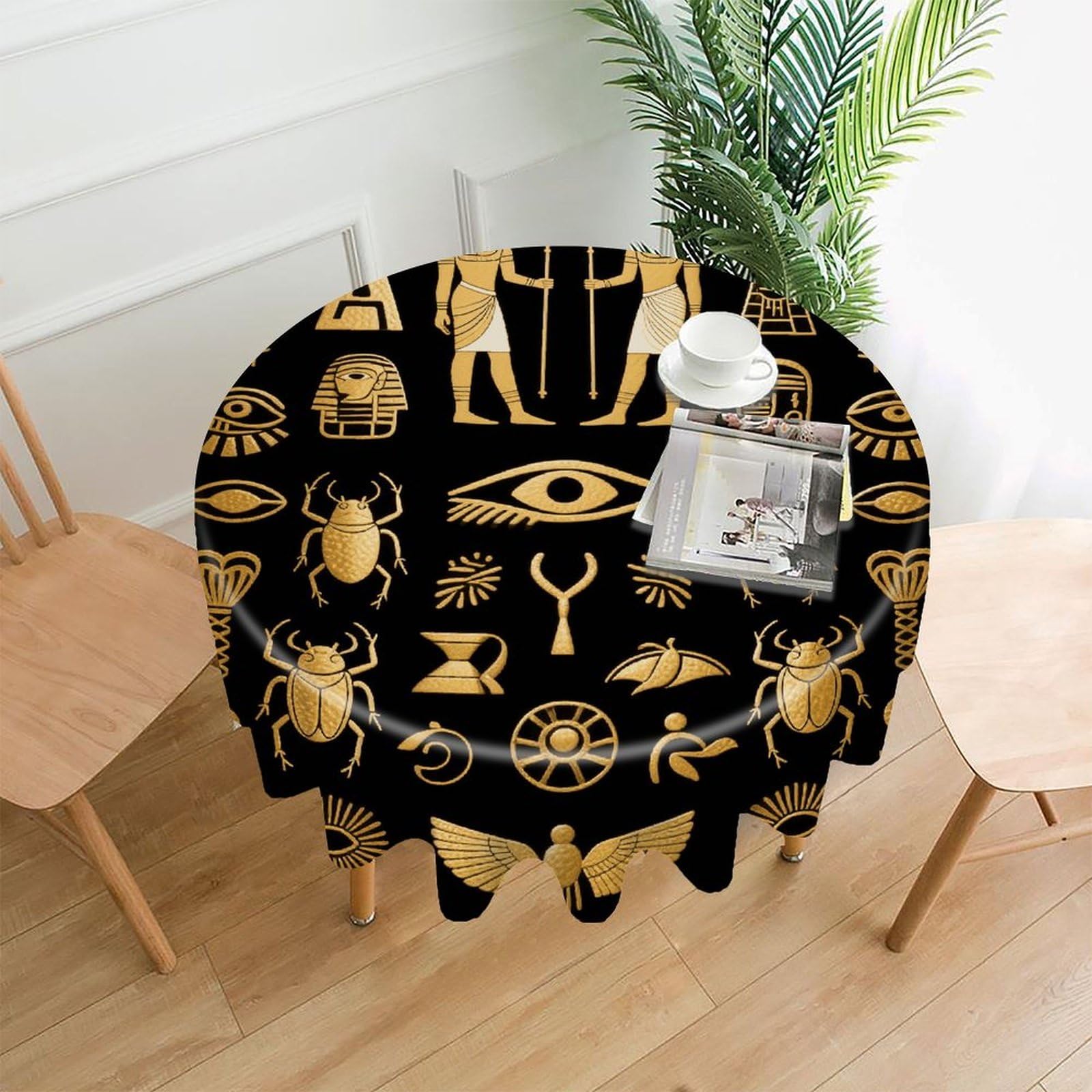 FekiLoot Ancient Egyptian Round Tablecloth Cover 60 Inch Wrinkle Free Washable Polyester Fabric Table Cover Decorative Round Table Cloth for Home Dining Kitchen Party Farmhouse